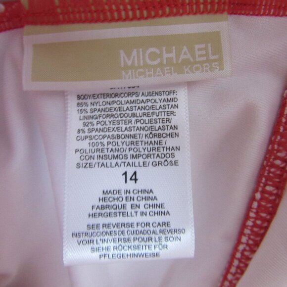 NEW Michael Kors One Piece Halter Swimsuit Coral Red 14 Plus Padded Multi-Strap - Picture 5 of 6